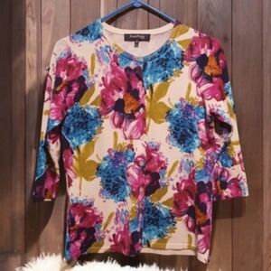 Evan Picone Floral Silk Blend Womans Cardigan size Petite Large